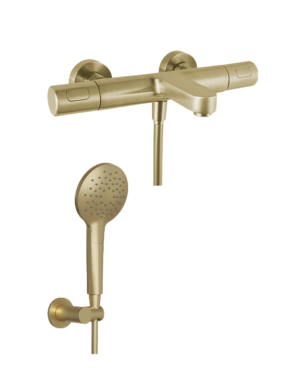 Blaufoss Apollo Badewannenarmatur: Wandmontage, Brushed Champagne Gold, inkl. Handbrauseset