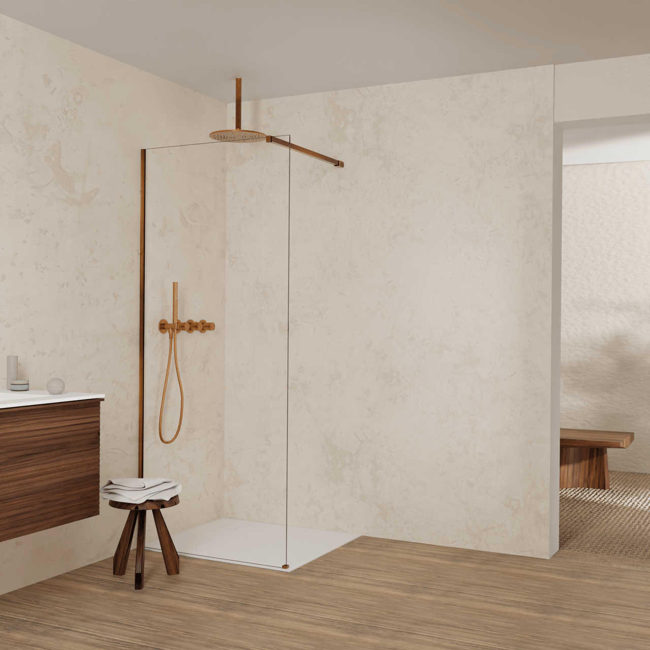 Balmani Modular inloopdouche: 90 x 200 cm, Helder glas, Brushed Rosegold profielen