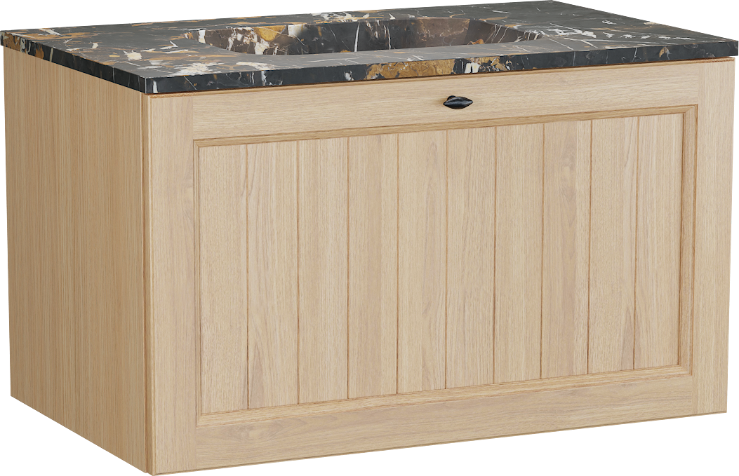 Balmani Lemon zwevend badkamermeubel 90 x 55 cm, fineer natuur eik met Tablo Arcato enkele wastafel in portoro gold