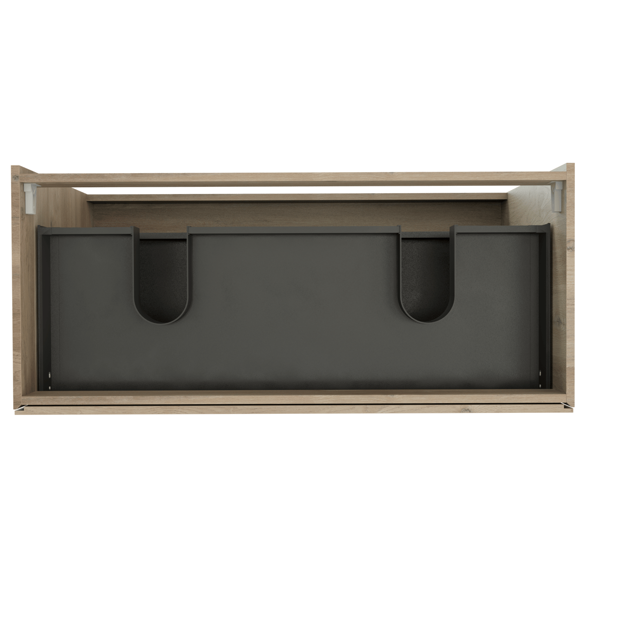 Storke Edge stehender Waschbeckenunterschrank: 120 x 52 cm, Eiche rustikal, 3 Schubladen, 2 Siphonaussparungen