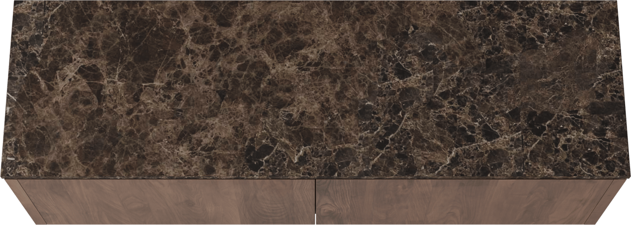 Balmani Eclips zwevend badkamermeubel 180 x 55 cm Amerikaanse notelaar met Stretto enkel of dubbel tablet in Dark Emperador marmer