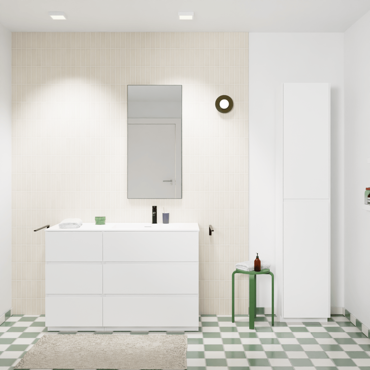 Storke Edge freistehendes Möbelstück Set: 120 x 52 cm, Weiß matt, mit Mata Waschtisch rechts, Solid Surface Weiß matt