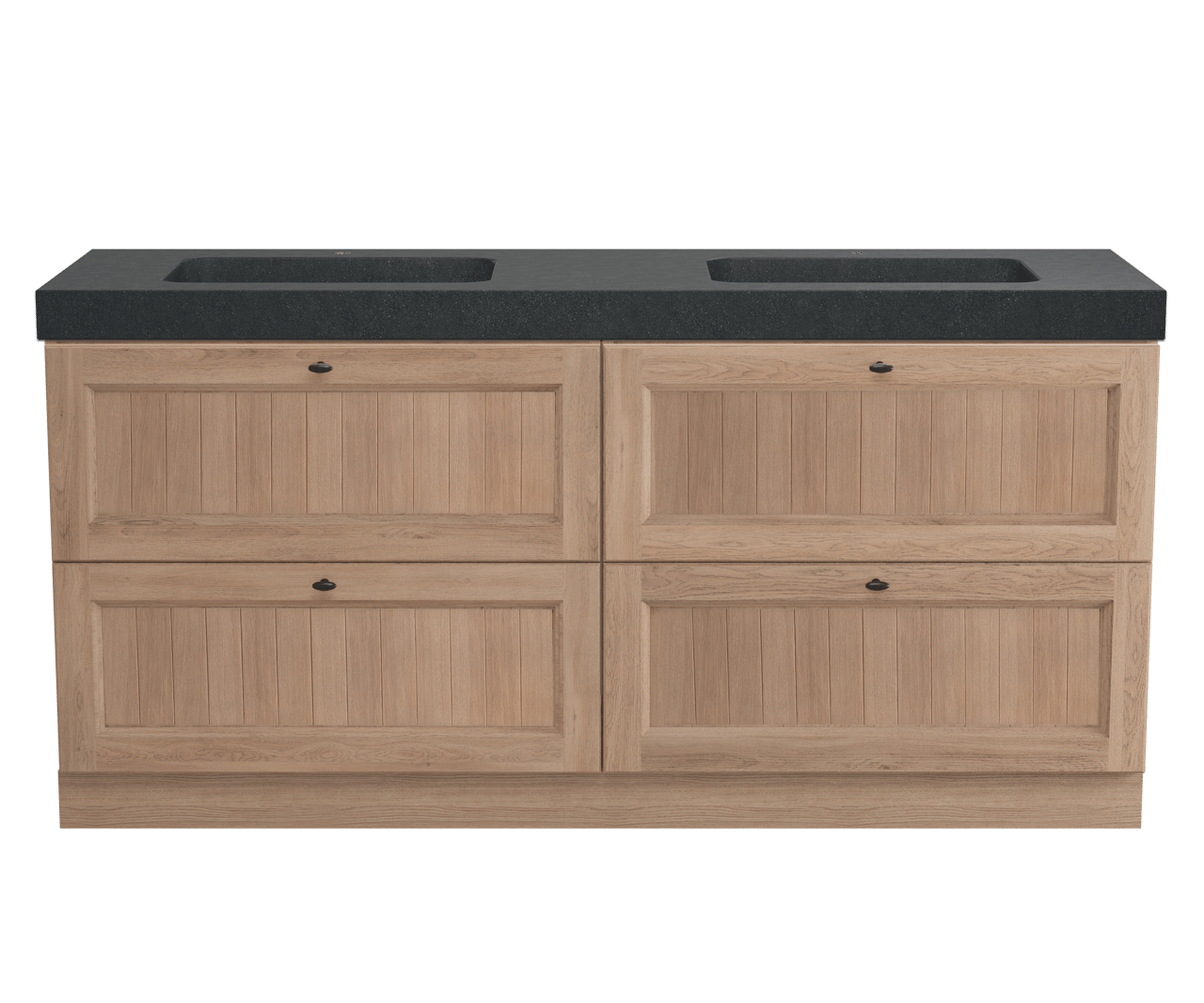 Balmani Lemon meuble salle de bains à poser 180 x 55 cm chêne vieilli avec Napoli double vasque en granit noir