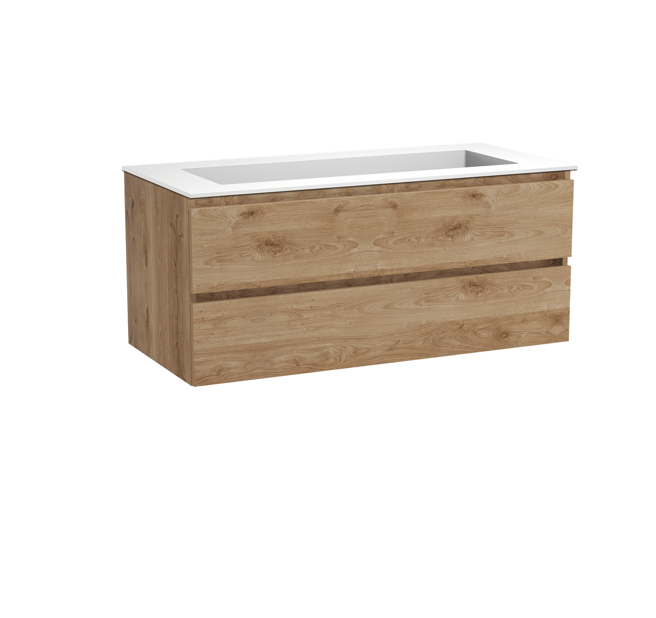 Balmani Lucida meuble salle de bains suspendu 120 x 55 cm chêne brut avec Tablo Stretto lavabo simple pour 2 trous de robinet en solid surface blanc mat