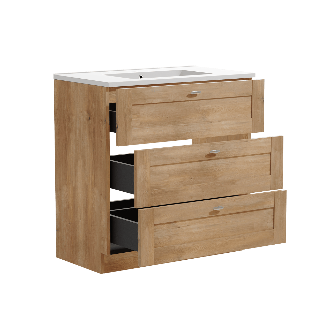 Linie Classo freistehendes Möbelstück Set: 80 x 46 cm, Naturbelassene Eiche, mit Vano Einzelwaschtisch, Marmorkomposit Weiß matt