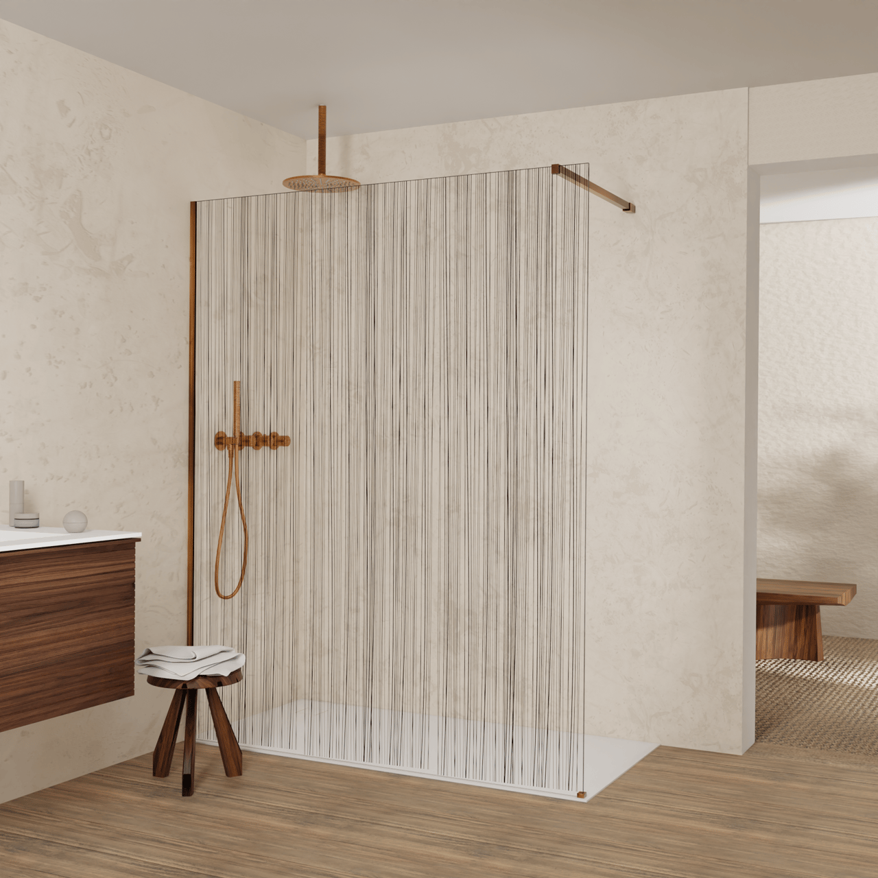Balmani Modular inloopdouche: 160 x 200 cm, Mikado, Brushed Rosegold profielen