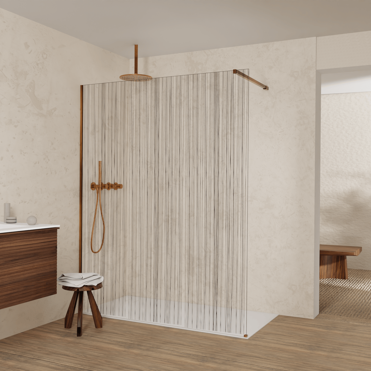 Balmani Modular douche à l'italienne: 160 x 200 cm, Mikado, Profil Brushed Rosegold