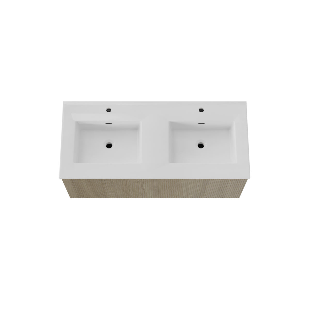 Storke Ribs meuble salle de bains suspendu 120 x 52 cm chêne brut avec Kera double vasque en céramique blanc mat