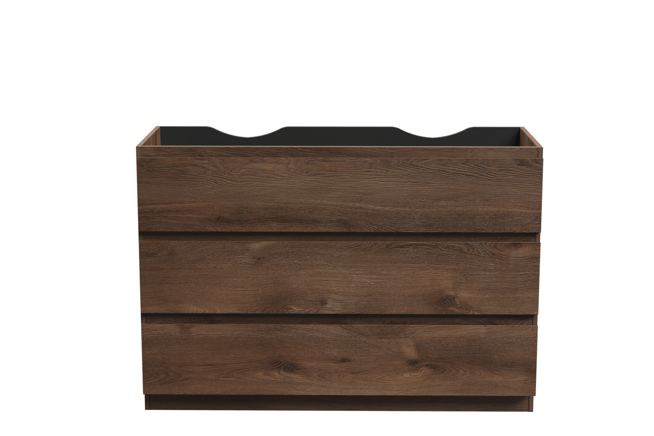 Linie Lado stehender Waschbeckenunterschrank: 120 x 46 cm, braune Eiche, 3 Schubladen