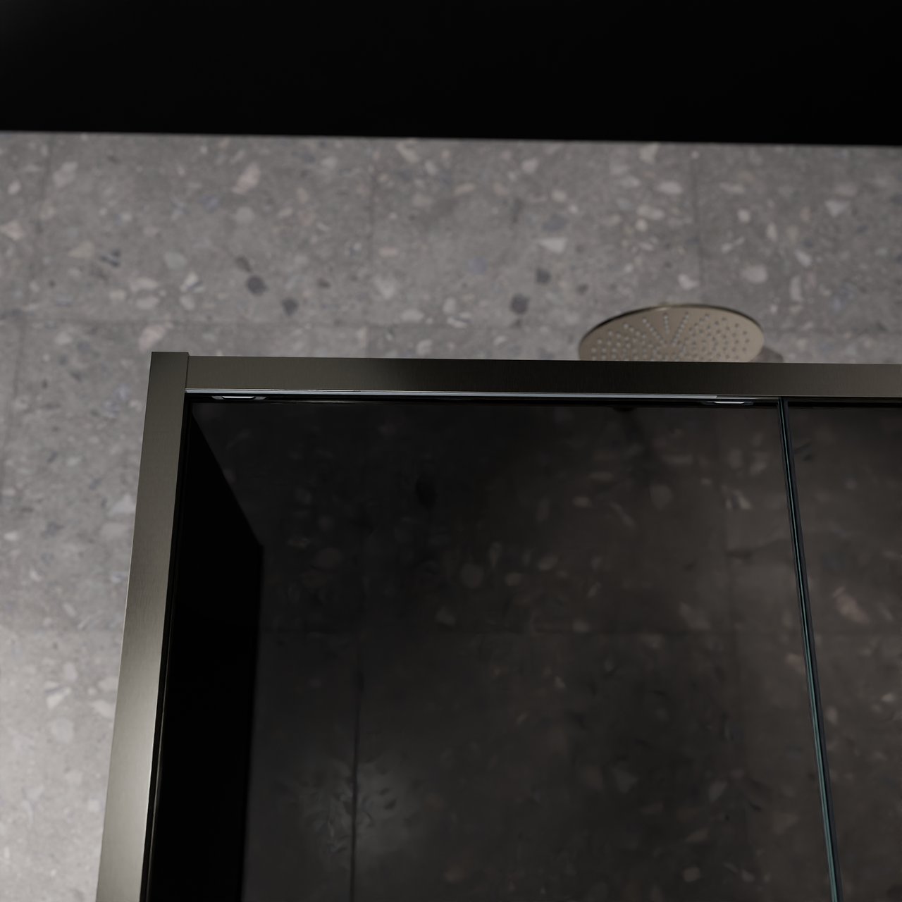 Balmani Senses Design Eckdusche: Schiebetür (Rechts) mit fixierte Seitenwand, 140 x 80 cm, Rauchglas, Profil Brushed GunMetal, inklusive Coating