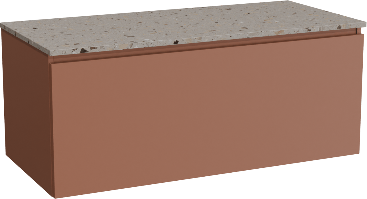 Balmani Sfera zwevend badmeubel 120 x 55 cm cotto met Stretto enkel of dubbel wastafelblad in terrazzo greige terrazzo