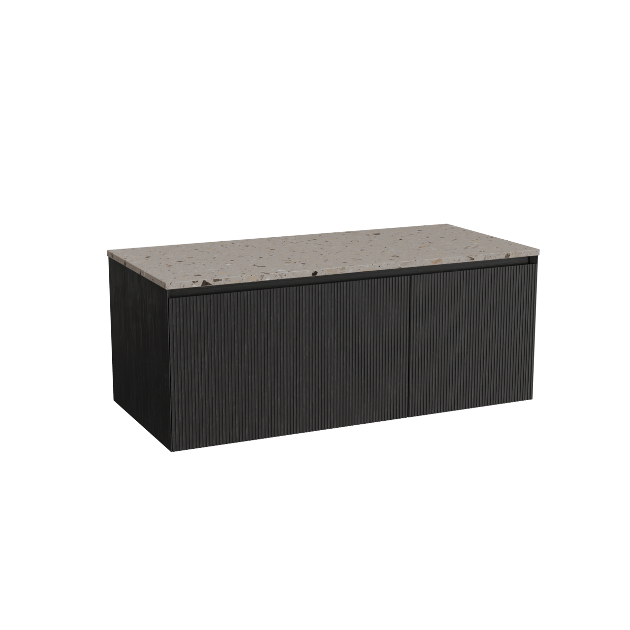 Balmani Fila meuble salle de bains suspendu 120 x 55 cm chêne noir avec Stretto tablette simple ou double en terrazzo greige terrazzo, Nervure droite symétrique verticale