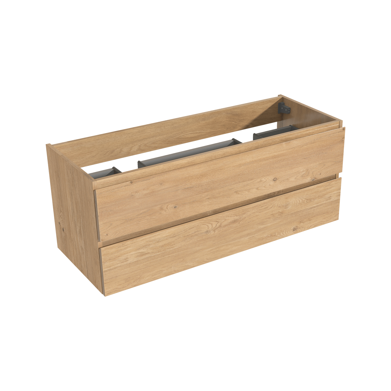 Storke Delta meuble sous-lavabo suspendu 120 x 48 cm chêne naturel 2 tiroirs 2 découpés de siphon
