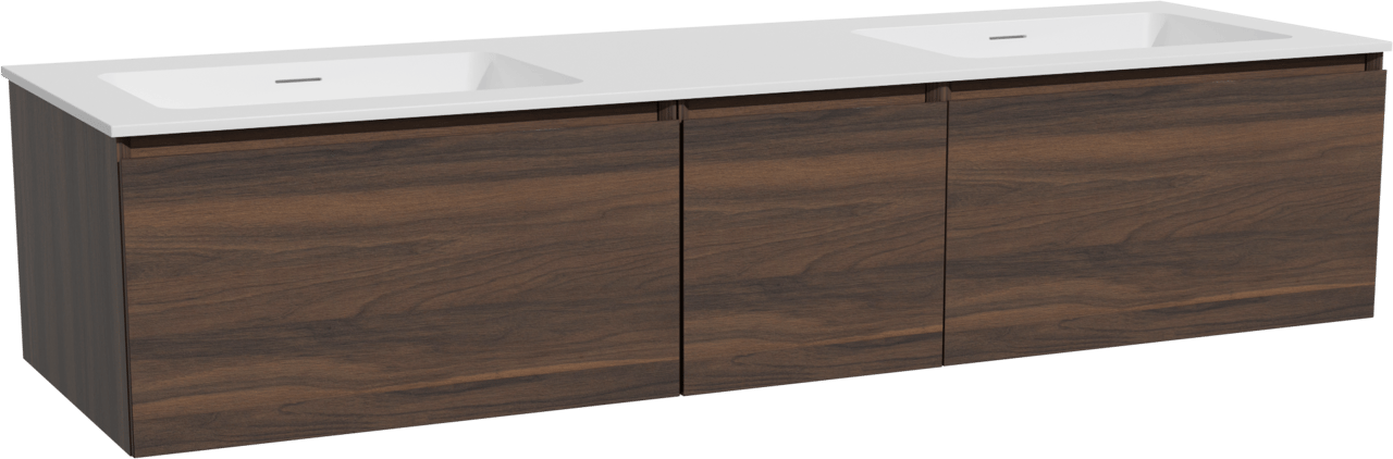 Storke Edge zwevend badmeubel 165 x 52 cm notenhout met Mata dubbele wastafel in solid surface mat wit