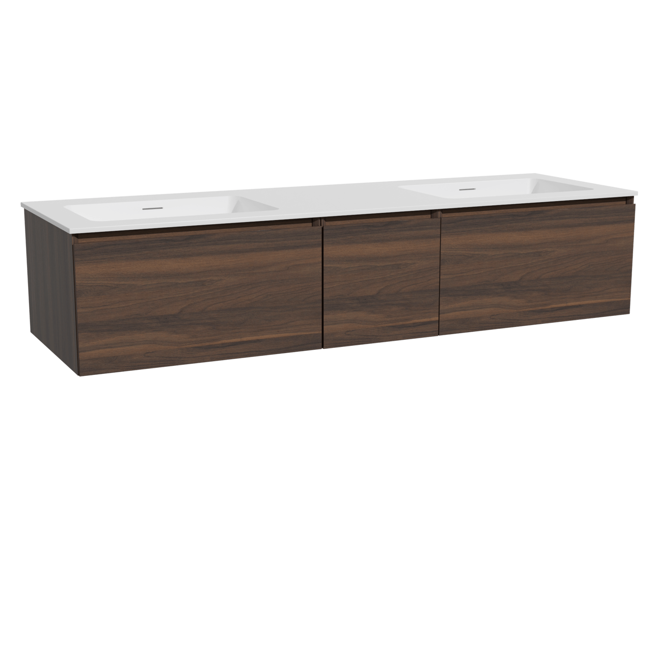 Storke Edge meuble salle de bains suspendu 165 x 52 cm noyer avec Mata double vasque en solid surface blanc mat