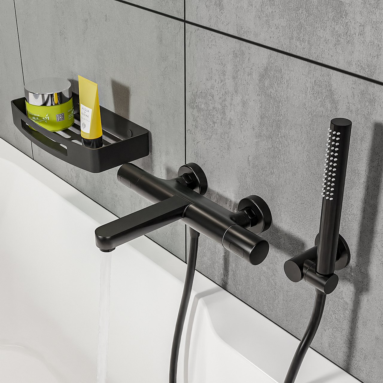 Blaufoss Round handdoucheset 1 functie Mat Zwart