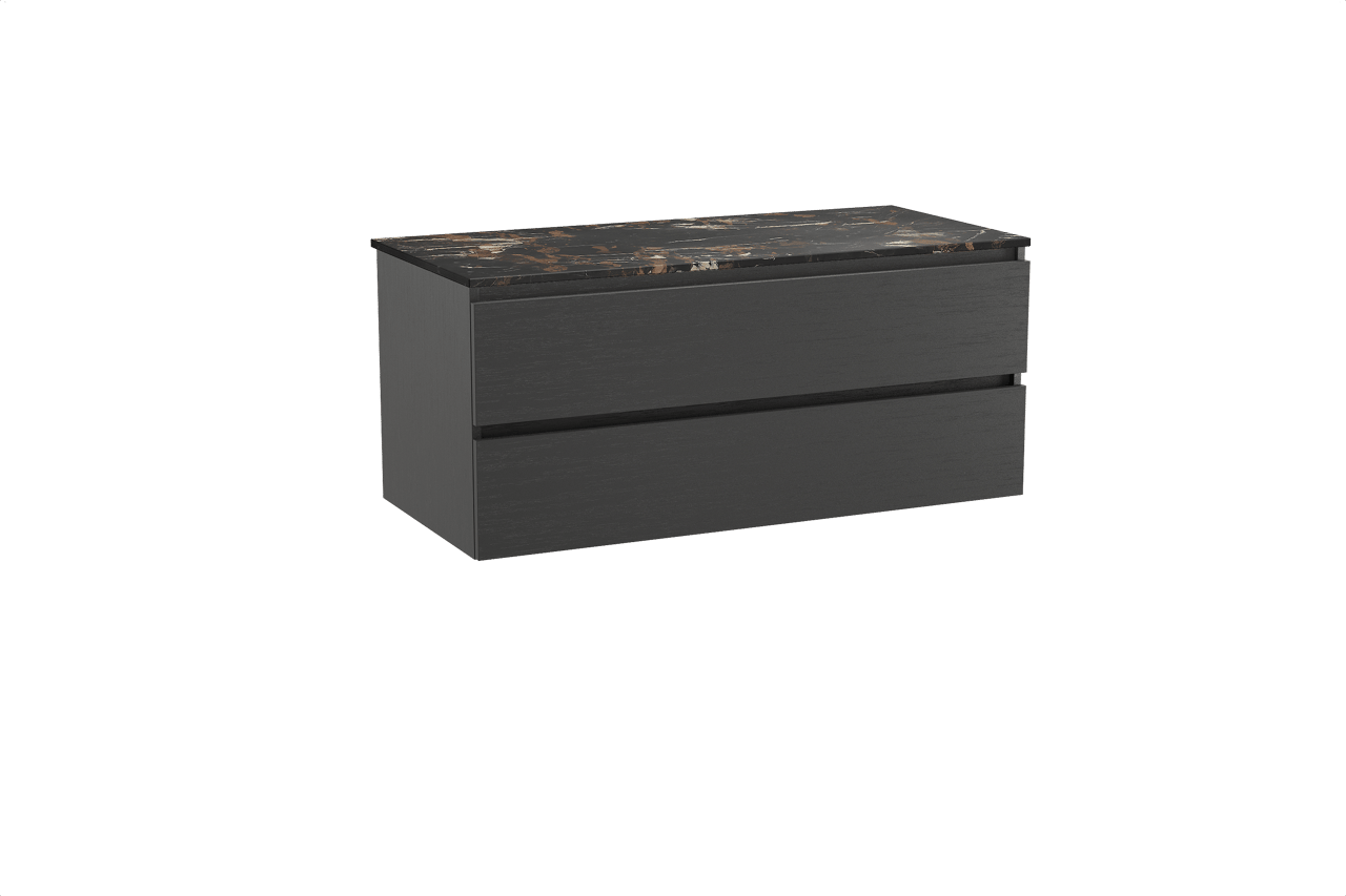 Balmani Lucida meuble salle de bains suspendu 120 x 55 cm chêne noir avec Stretto tablette simple en marbre portoro gold