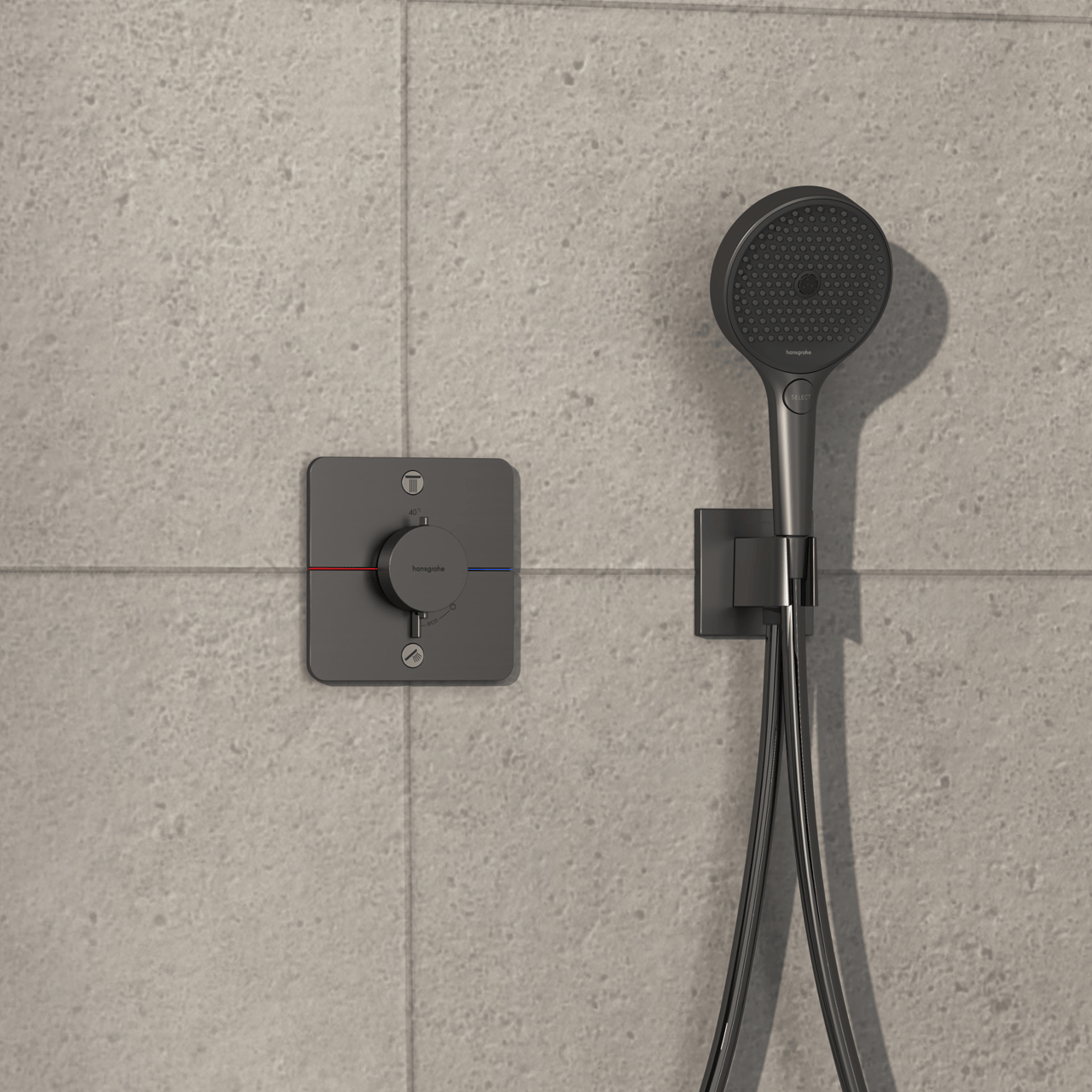 Hansgrohe Showerselect Comfort Q Thermostat-Duscharmatur: Unterputz, für 2 Verbraucher, Brushed Black Chrome