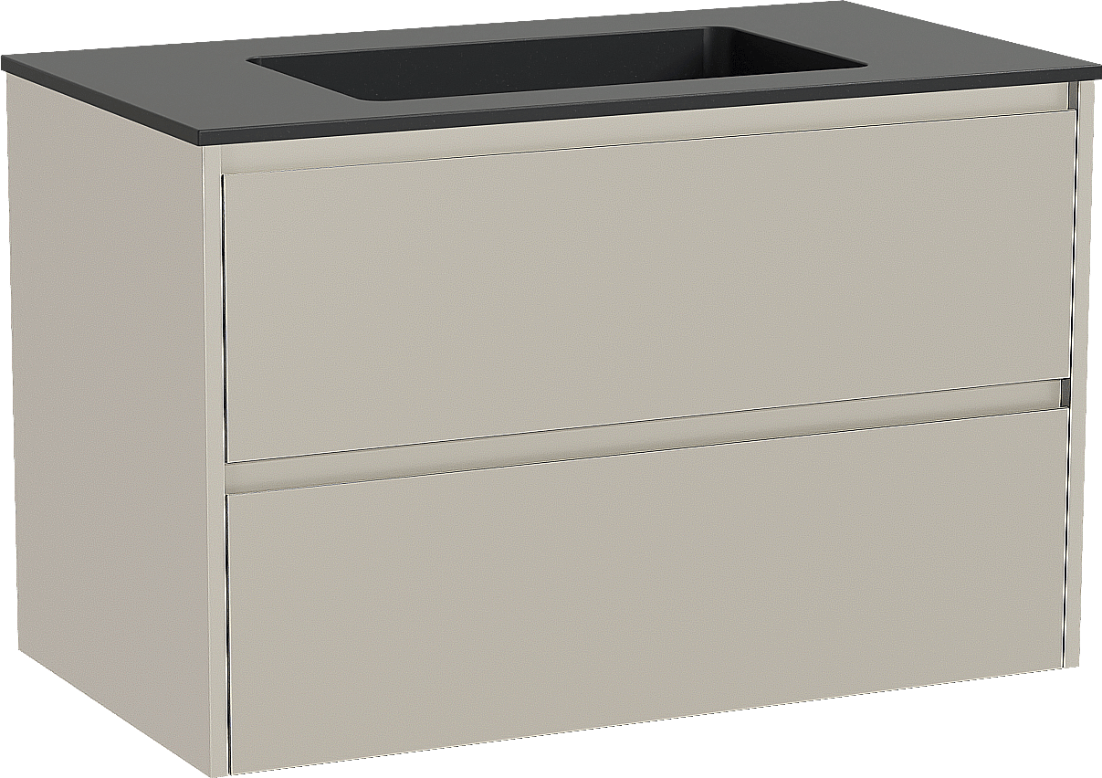 Storke Seda zwevend badmeubel 95 x 52 cm zijdegrijs met Scuro enkele wastafel in kwarts mat zwart