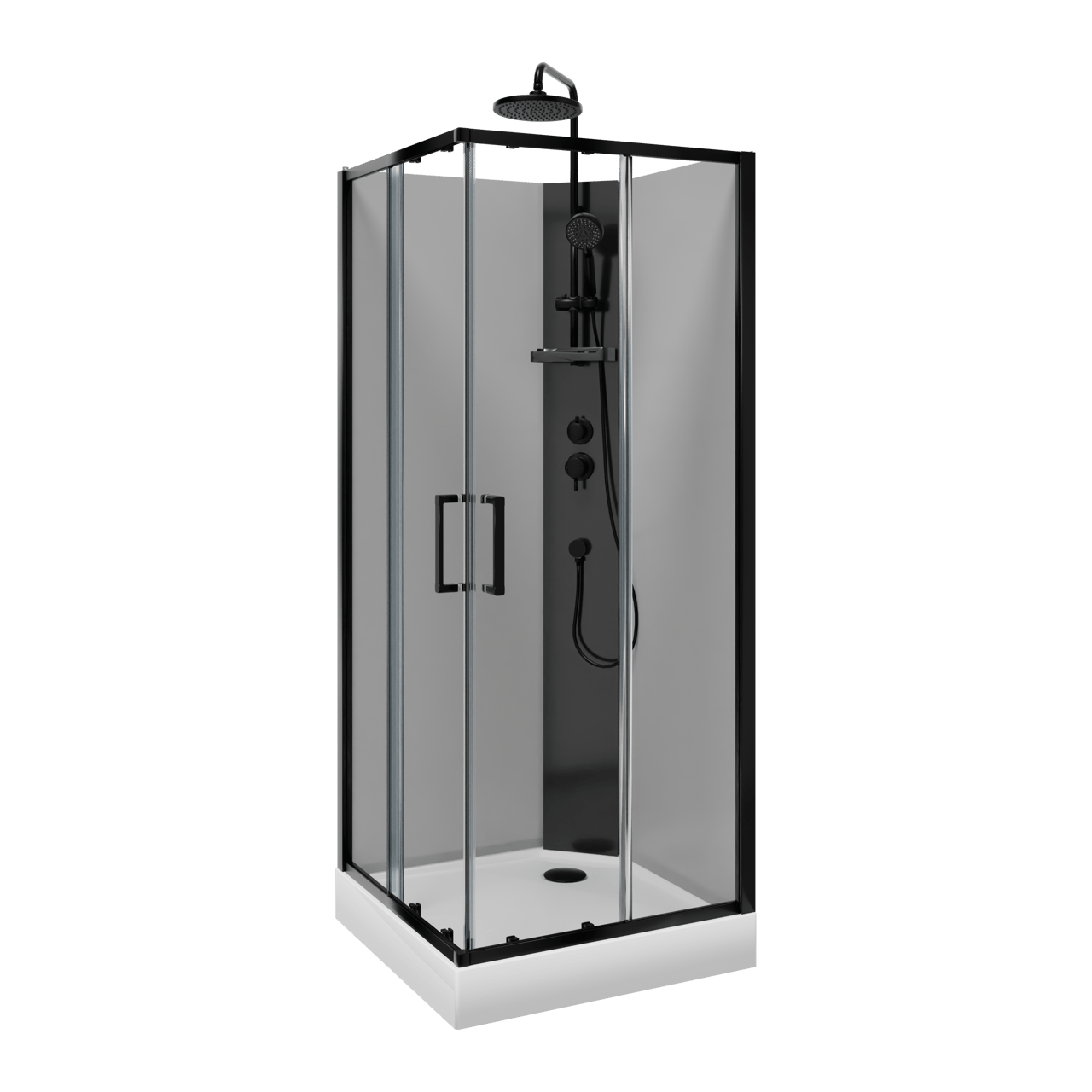 Linie Salta complete douchecabine met schuifdeuren 80 x 80 cm helder glas zwart profiel met kraan
