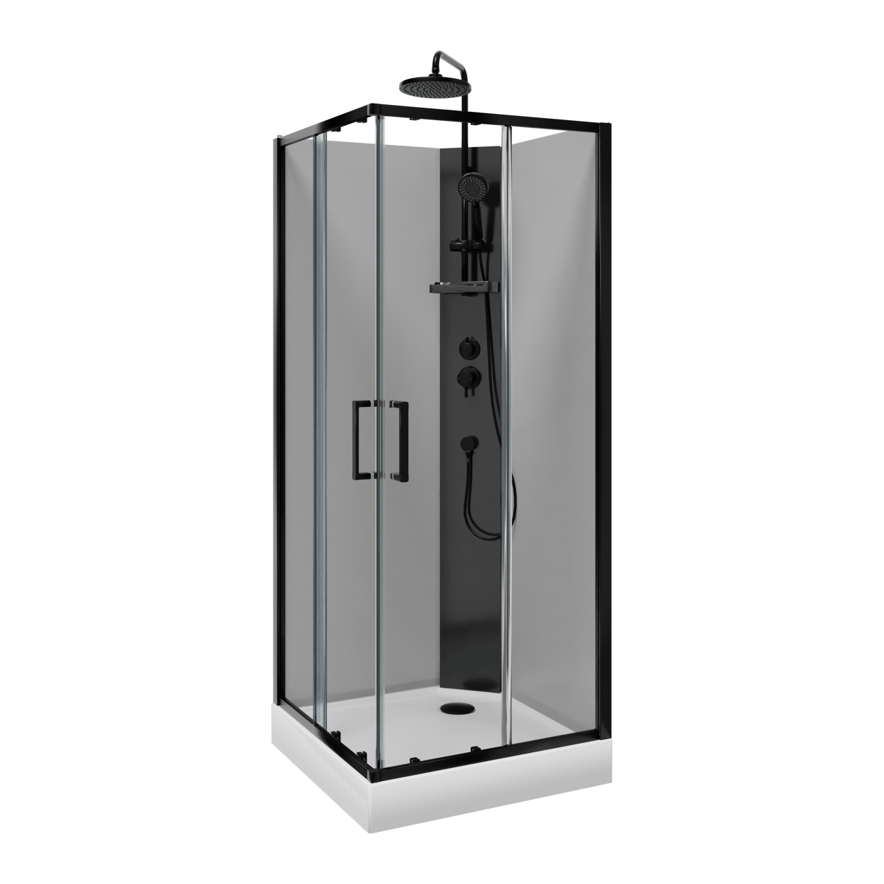 Linie Salta cabine de douche avec portes coulissantes 80 x 80 cm verre transparent profil noir avec robinet