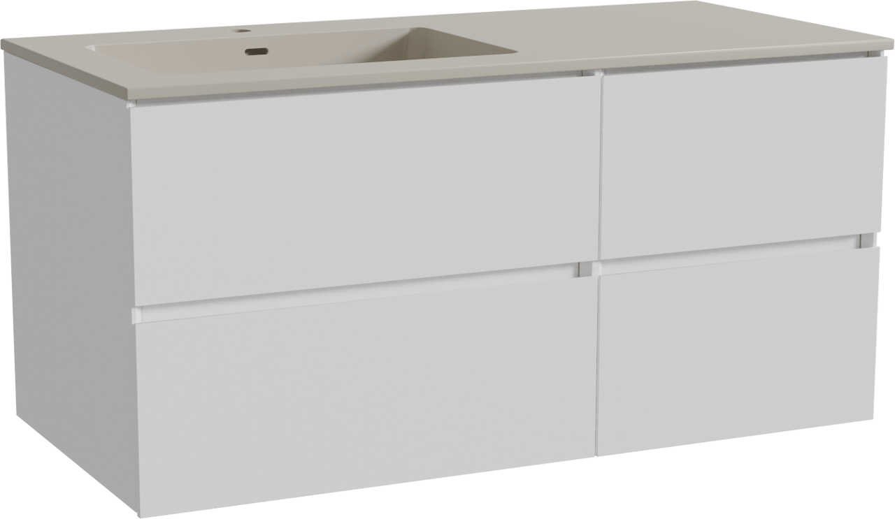 Storke Edge hängendes Möbelstück Set: 110 x 52 cm, Weiß matt, mit Diva Waschtisch links, Top Solid Seidengrau