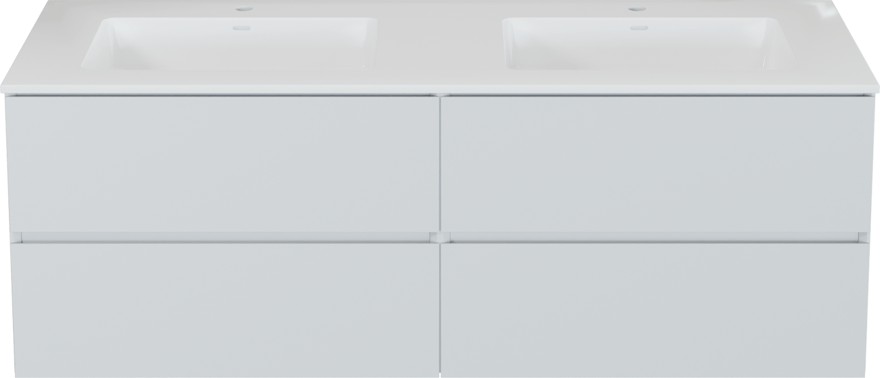 Storke Edge meuble salle de bains suspendu 150 x 52 cm blanc mat avec Bilia double vasque en marbre composite blanc brillant