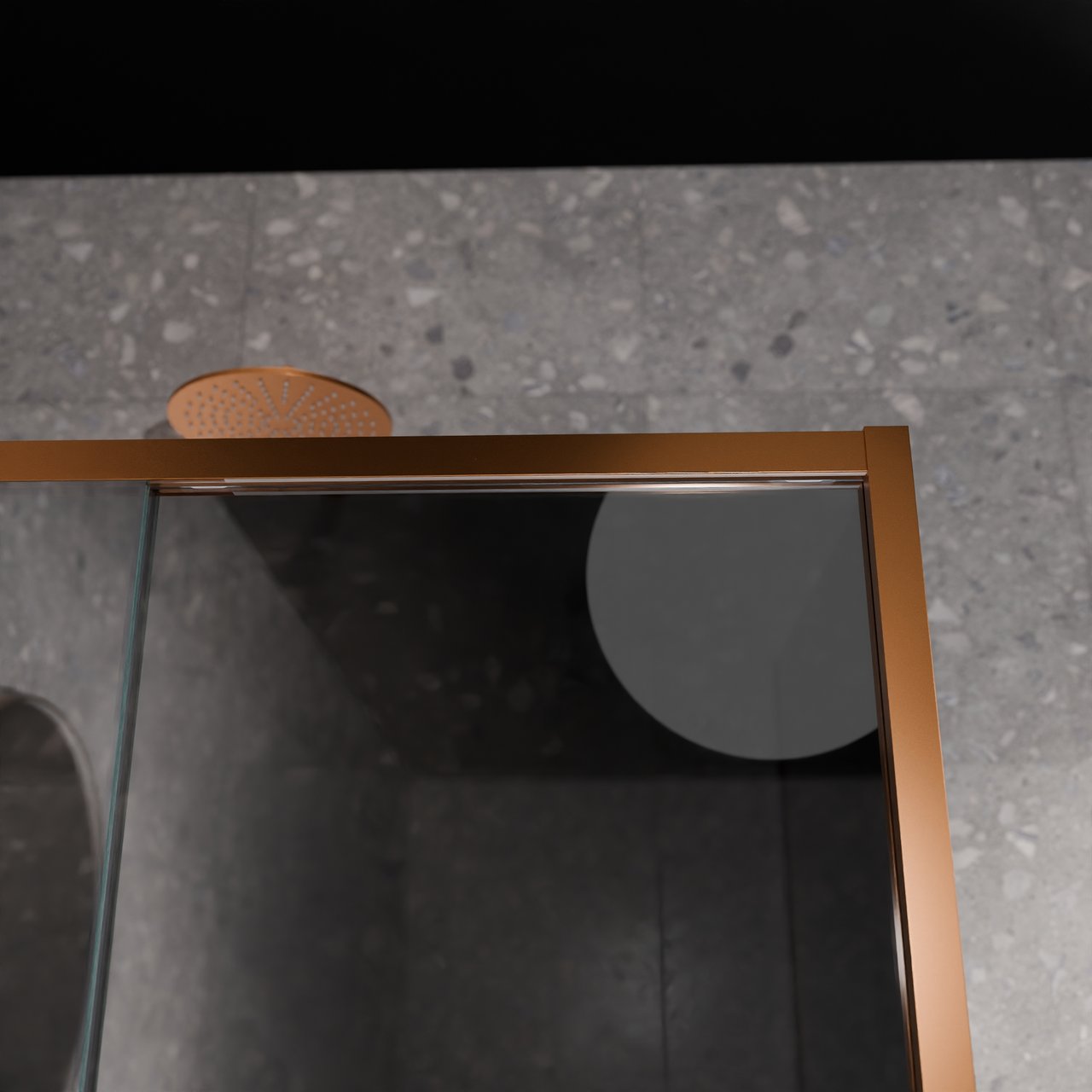 Balmani Senses Design douche en coin avec porte coulissante à gauche et paroi latérale fixe, 160 x 80 cm, Miroir Reflex, Profil Brushed Rosegold