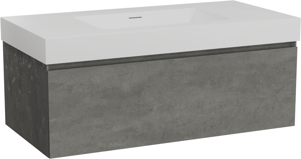 Storke Edge hängendes Möbelstück Set: 105 x 52 cm, Beton dunkelgrau, mit Mata High Einzelwaschtisch, Solid Surface Weiß matt