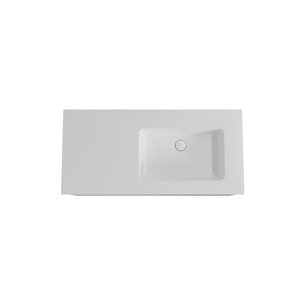 Storke Ribs hängendes Möbelstück Set: 110 x 52 cm, Rohe Eiche, mit Mata Waschtisch rechts, Solid Surface, Weiß matt, Vertikale symmetrische gerade Rippe