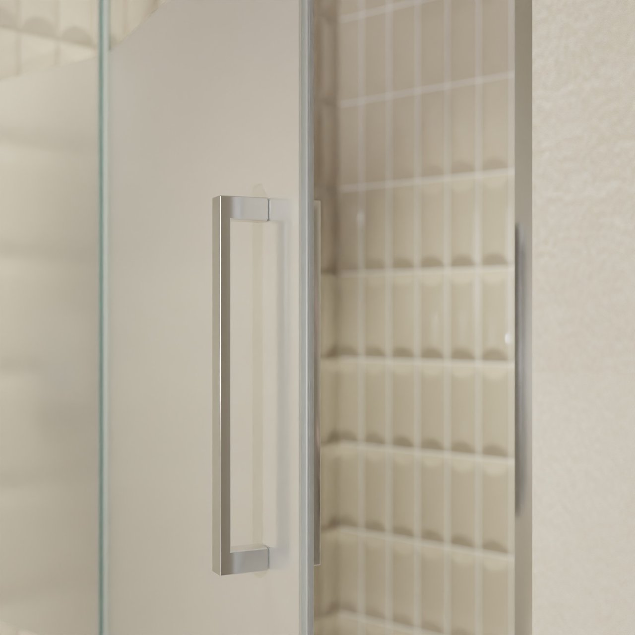 Balmani Senses Design porte pivotante à gauche 120 cm x 210 cm verre transparent avec bande matte, Profil chrome, coating inclus