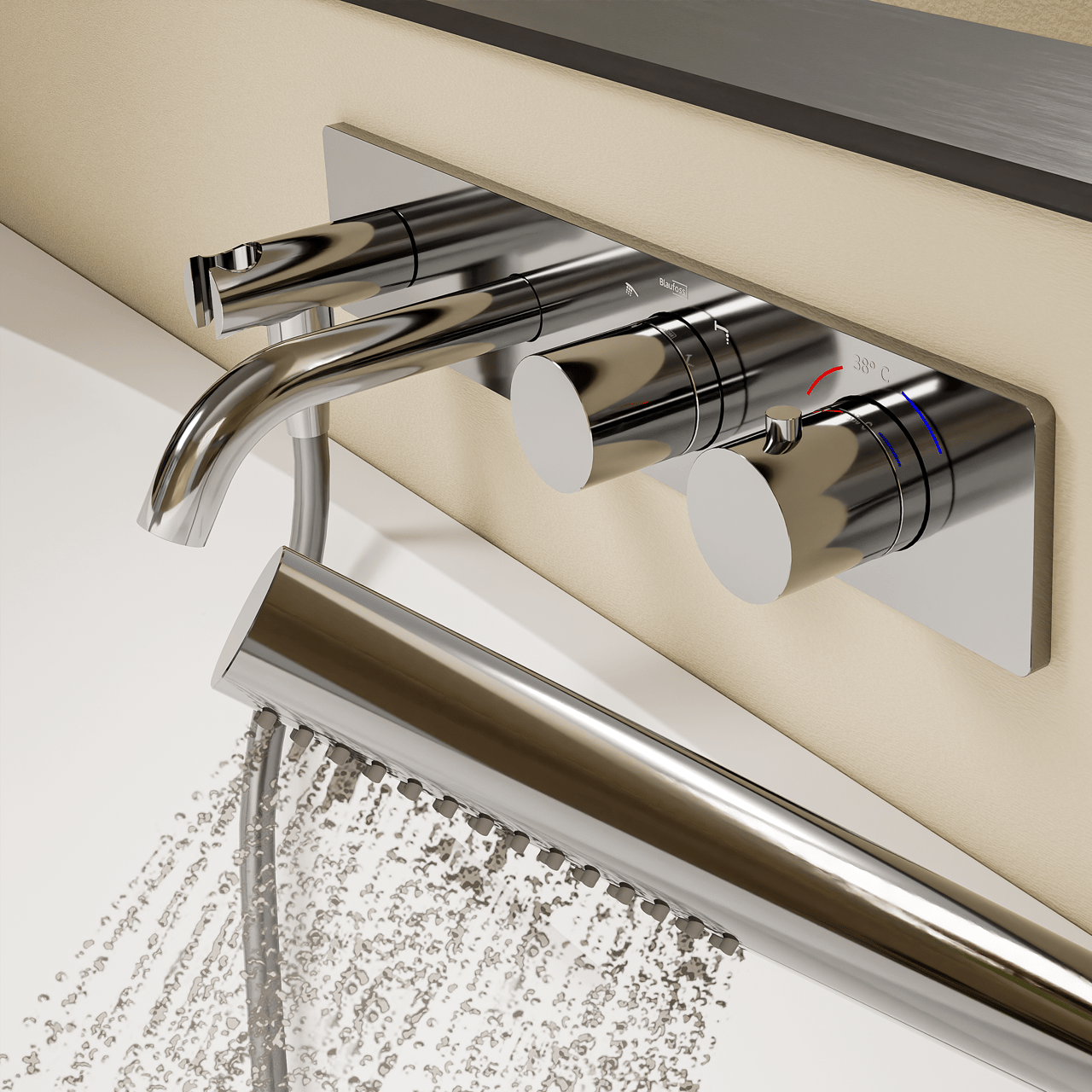 Blaufoss Round inbouw badkraan thermostatisch met handdouche chroom incl. inbouwelement