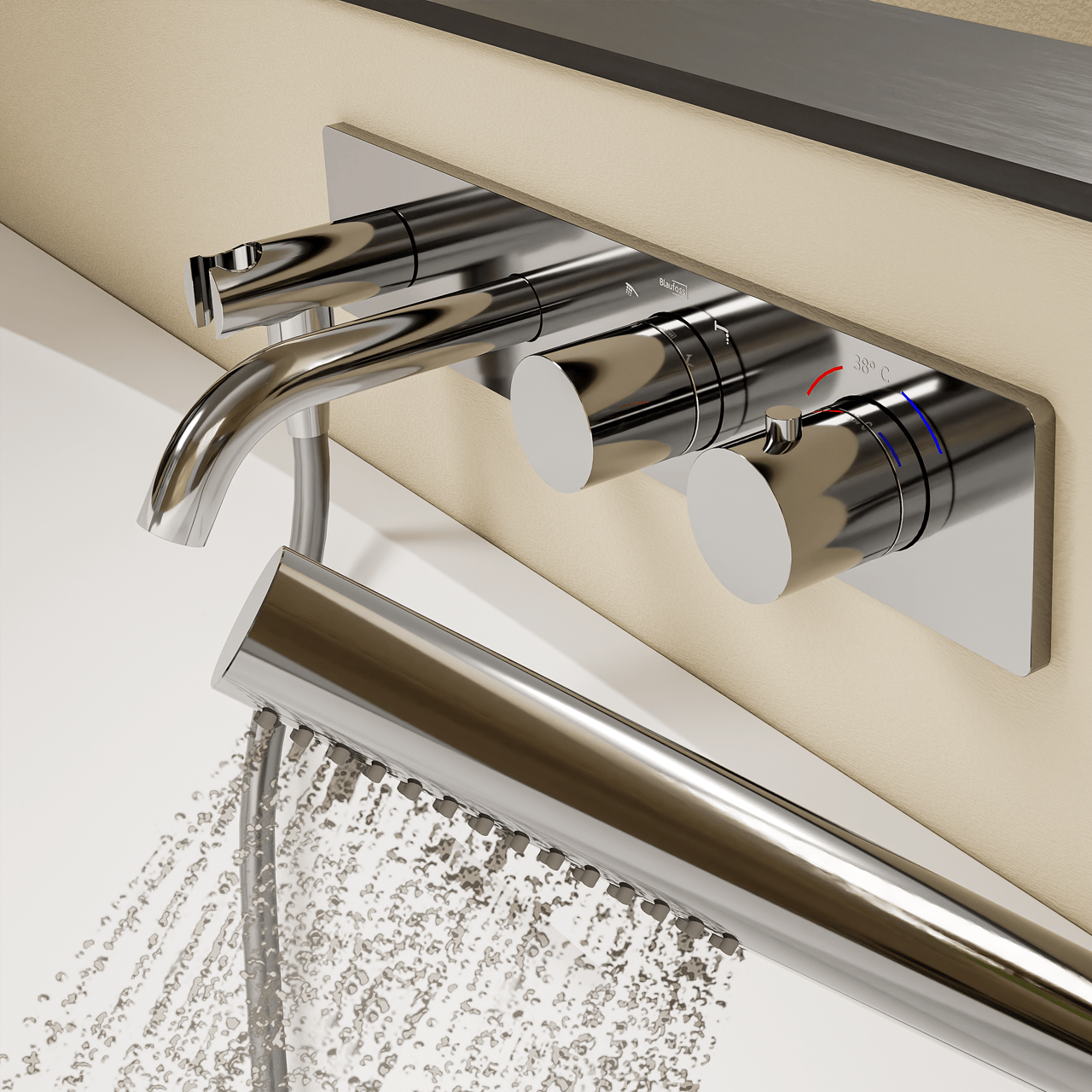 Blaufoss Round inbouw badkraan met handdouche thermostatisch chroom incl. inbouwelement