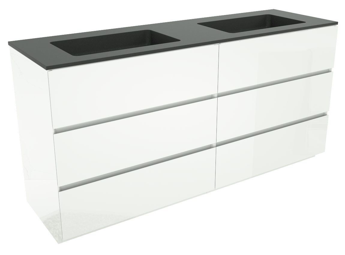 Storke Edge staand badmeubel 170 x 52 cm hoogglans wit met Scuro dubbele wastafel in kwarts mat zwart