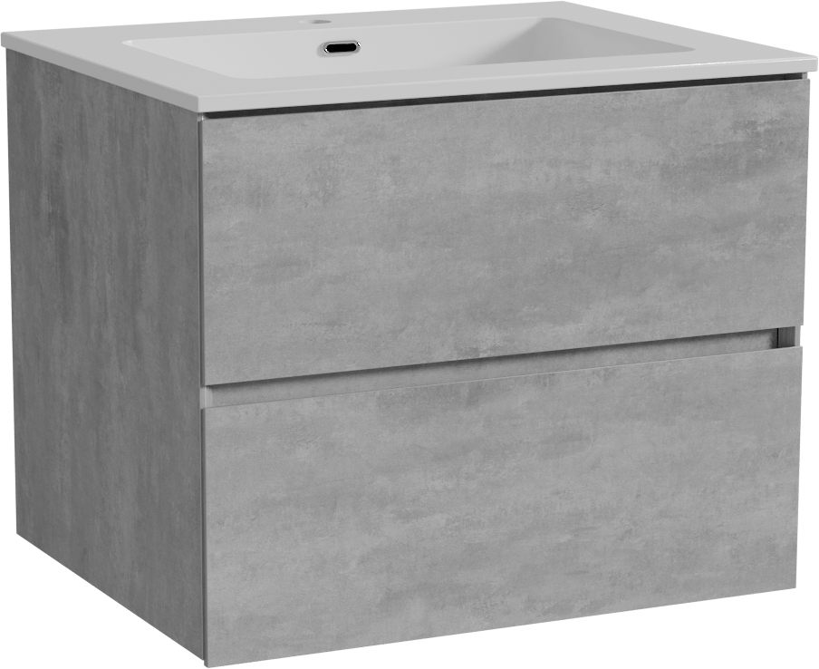 Storke Edge meuble salle de bains suspendu 65 x 52 cm béton gris foncé avec Diva plan simple en marbre composite blanc brillant