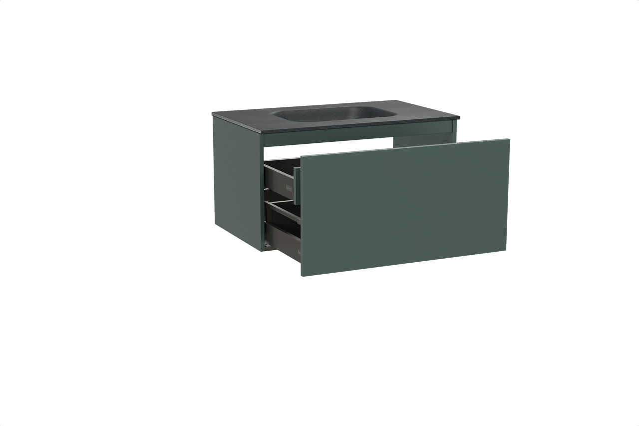 Balmani Sfera zwevend badkamermeubel 90 x 55 cm forest met Tablo Arcato enkele wastafel in graniet zwart