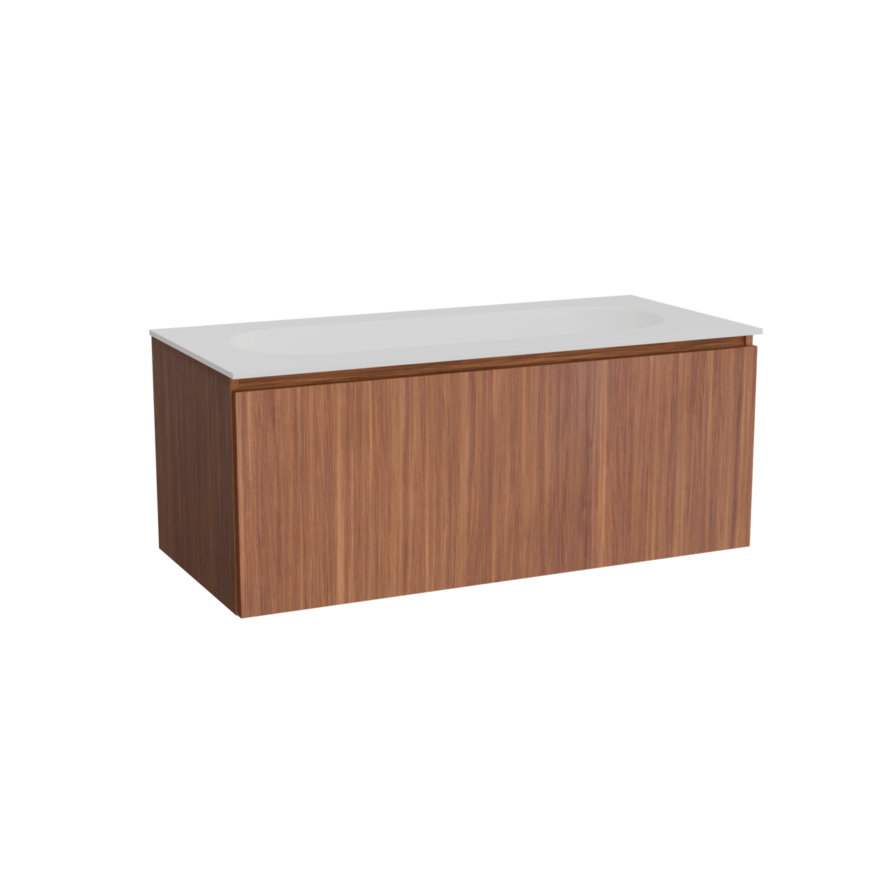 Balmani Sfera meuble salle de bains suspendu 120 x 55 cm noyer américain avec Tablo Oval lavabo simple pour 2 trous de robinet en solid surface blanc mat