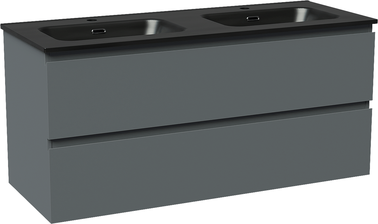 Linie Lado meuble salle de bains suspendu 120 x 46 cm bleu anthracite avec Baro double vasque en porcelaine noir mat