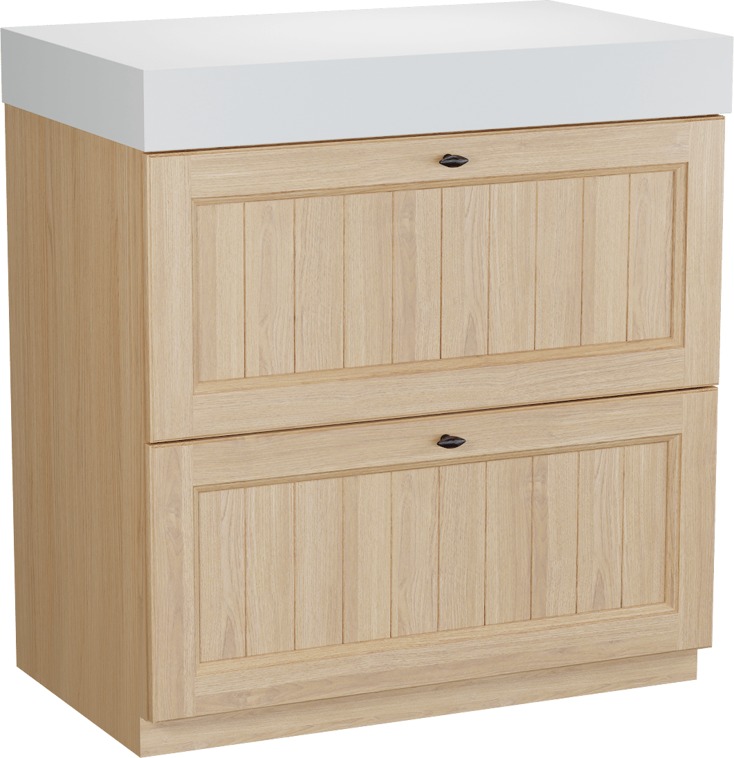 Balmani Lemon staand badmeubel 90 x 55 cm, fineer naturel eiken met Dominus enkel wastafelblad in mat wit