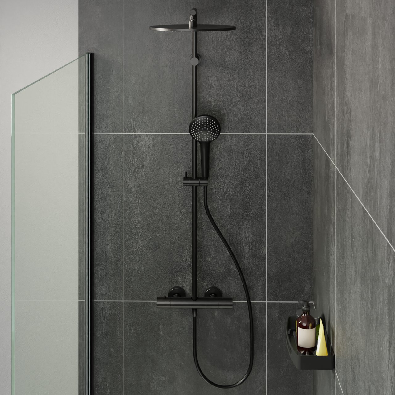 Blaufoss Round 300 thermostatische regendoucheset Mat Zwart