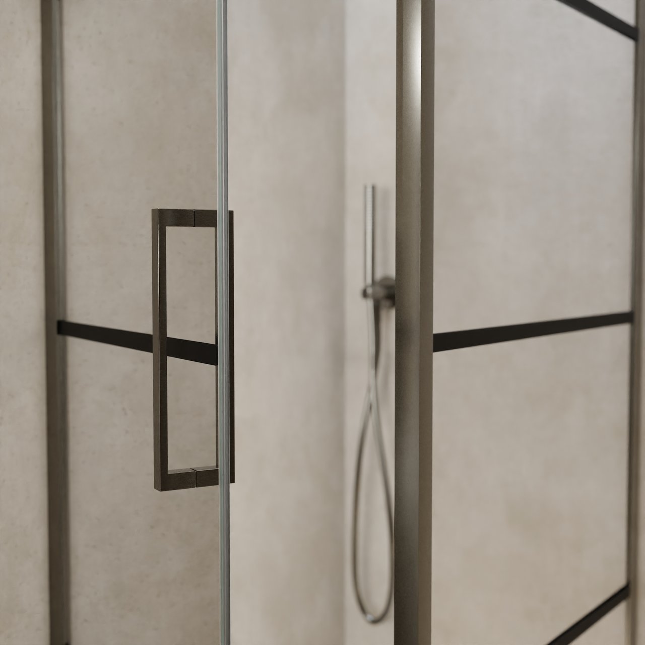 Balmani Senses Design douche en coin avec porte pivotante à gauche et paroi latérale fixe, 90 x 90 cm, Lined, Profil Brushed GunMetal, coating inclus