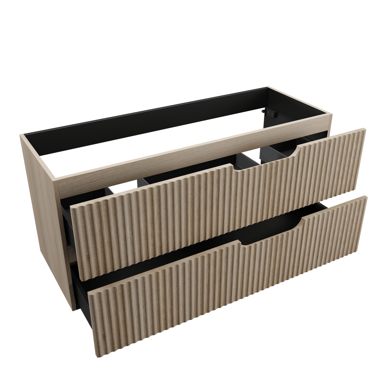 Linie Ribbo hängender Waschbeckenunterschrank: 120 x 46 cm, Eiche hell, 2 Schubladen