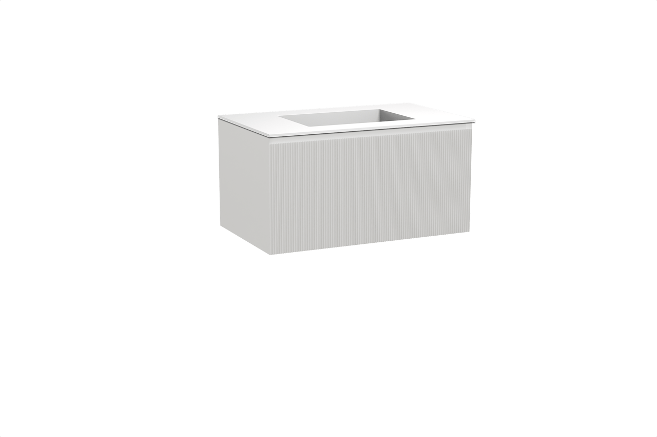 Balmani Fila hängendes Möbelstück Set: 90 x 55 cm, Weiß matt, mit Tablo Stretto Einzelwaschtisch, Solid Surface, Weiß matt, Vertikale symmetrische gerade Rippe