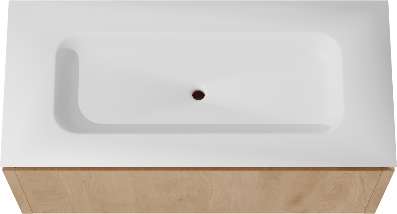 Balmani Eclips zwevend badkamermeubel 120 x 55 cm Natuur eik met Eclips enkele wastafel in Solid Surface mat wit