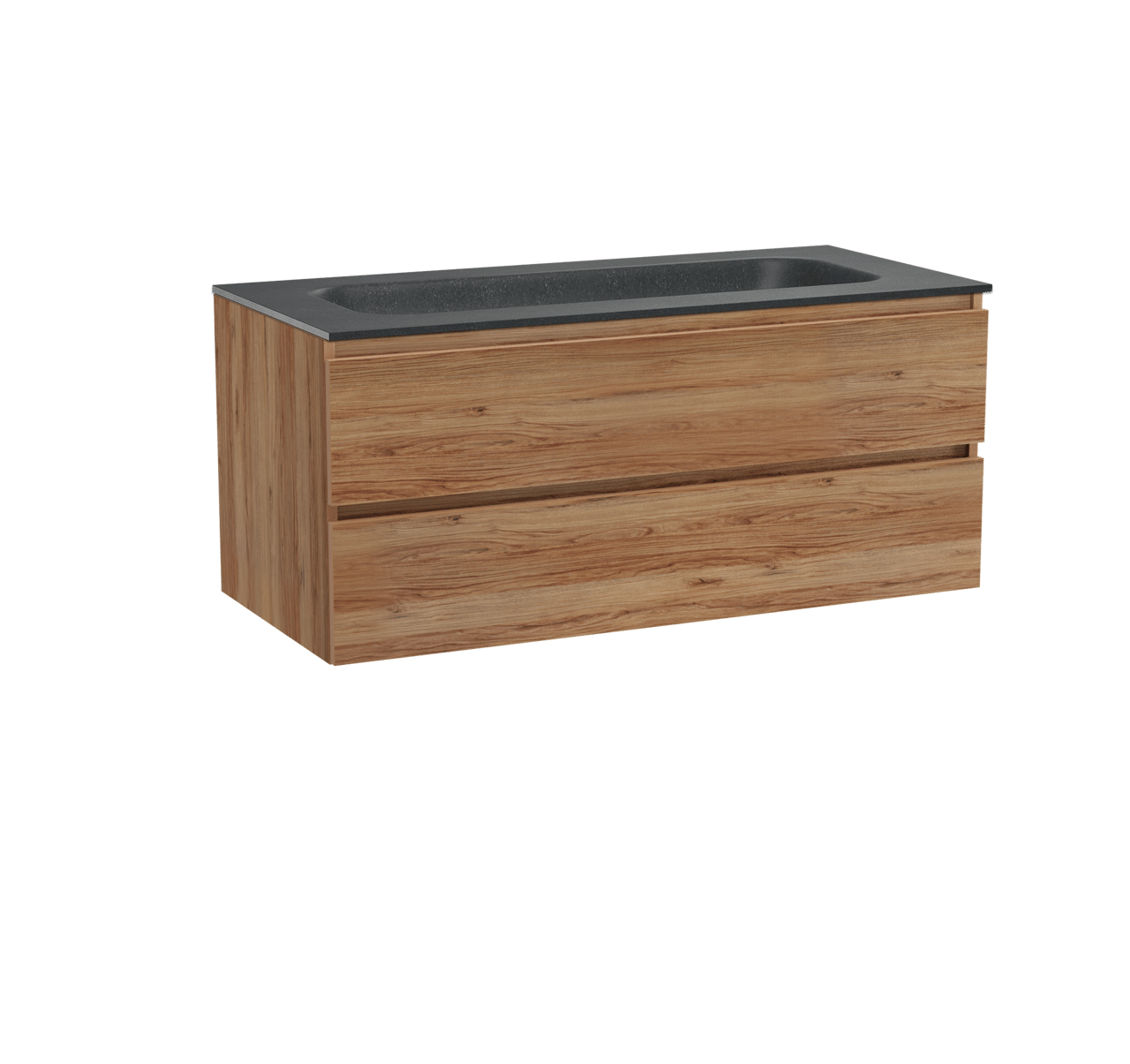 Balmani Lucida meuble salle de bains suspendu 120 x 55 cm teck avec Tablo Arcato plan simple pour 2 trous de robinet en granit noir