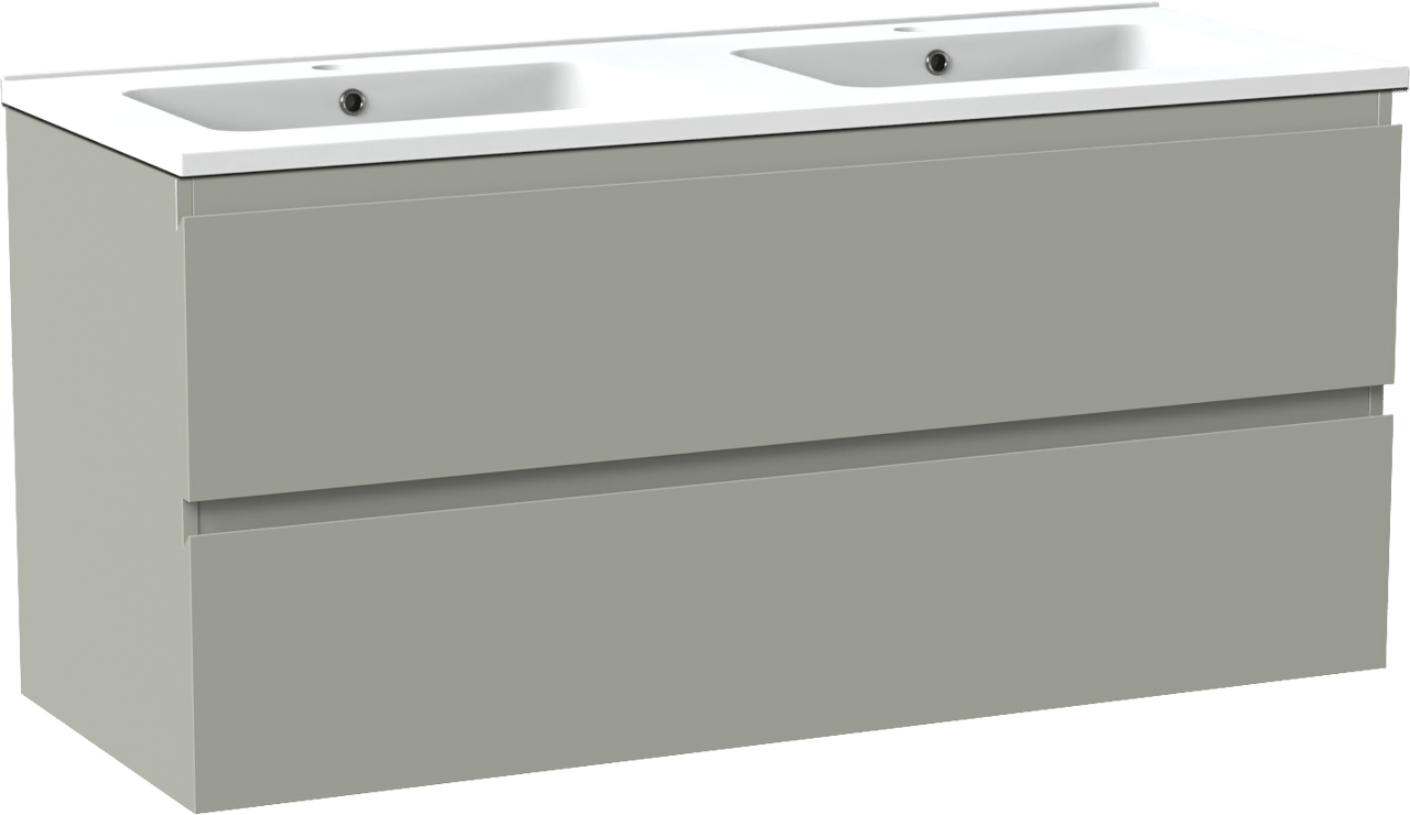 Linie Lado meuble salle de bains suspendu 120 x 46 cm greige avec Vano double vasque en marbre composite blanc mat