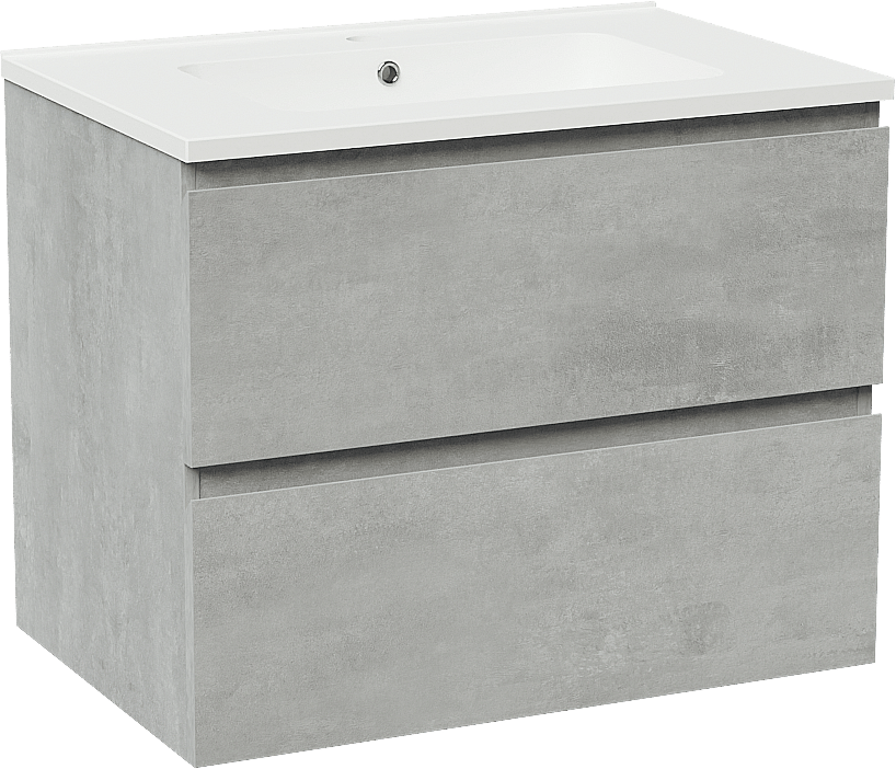 Linie Lado hängendes Möbelstück Set: 70 x 46 cm, Beton dunkelgrau, mit Vano Einzelwaschtisch, Marmorkomposit Weiß matt