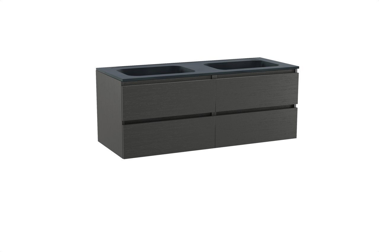 Balmani Lucida meuble salle de bains suspendu 135 x 55 cm chêne noir avec Tablo Strada double vasque en marbre composite noir mat