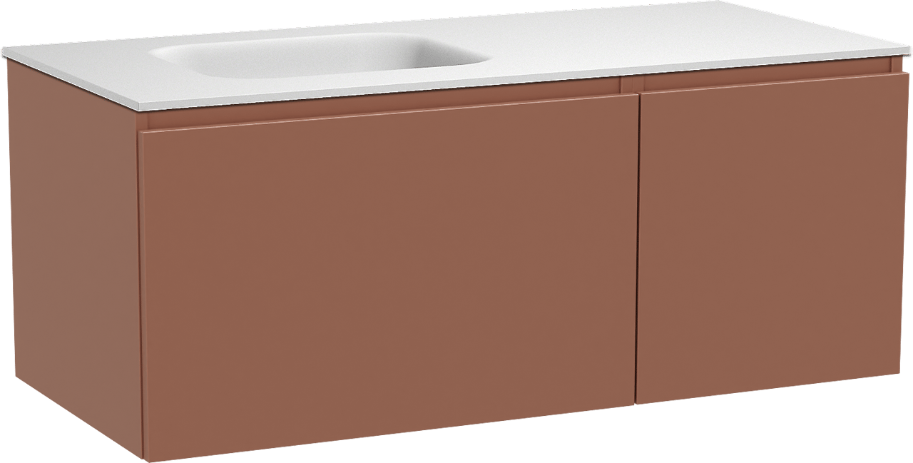 Balmani Sfera hängendes Möbelstück Set: 120 x 55 cm, Cotto, mit Tablo Arcato Waschtisch links, Solid Surface Weiß matt