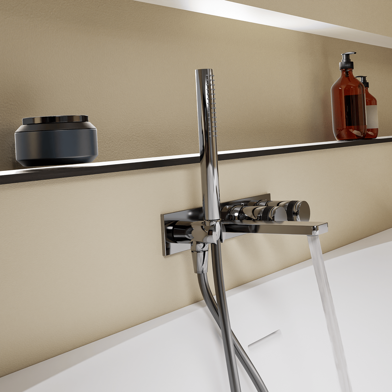 Blaufoss Sonic Unterputz Badewannenarmatur: Chrom glänzend, Einbauelement inklusive, mit Brausekopf